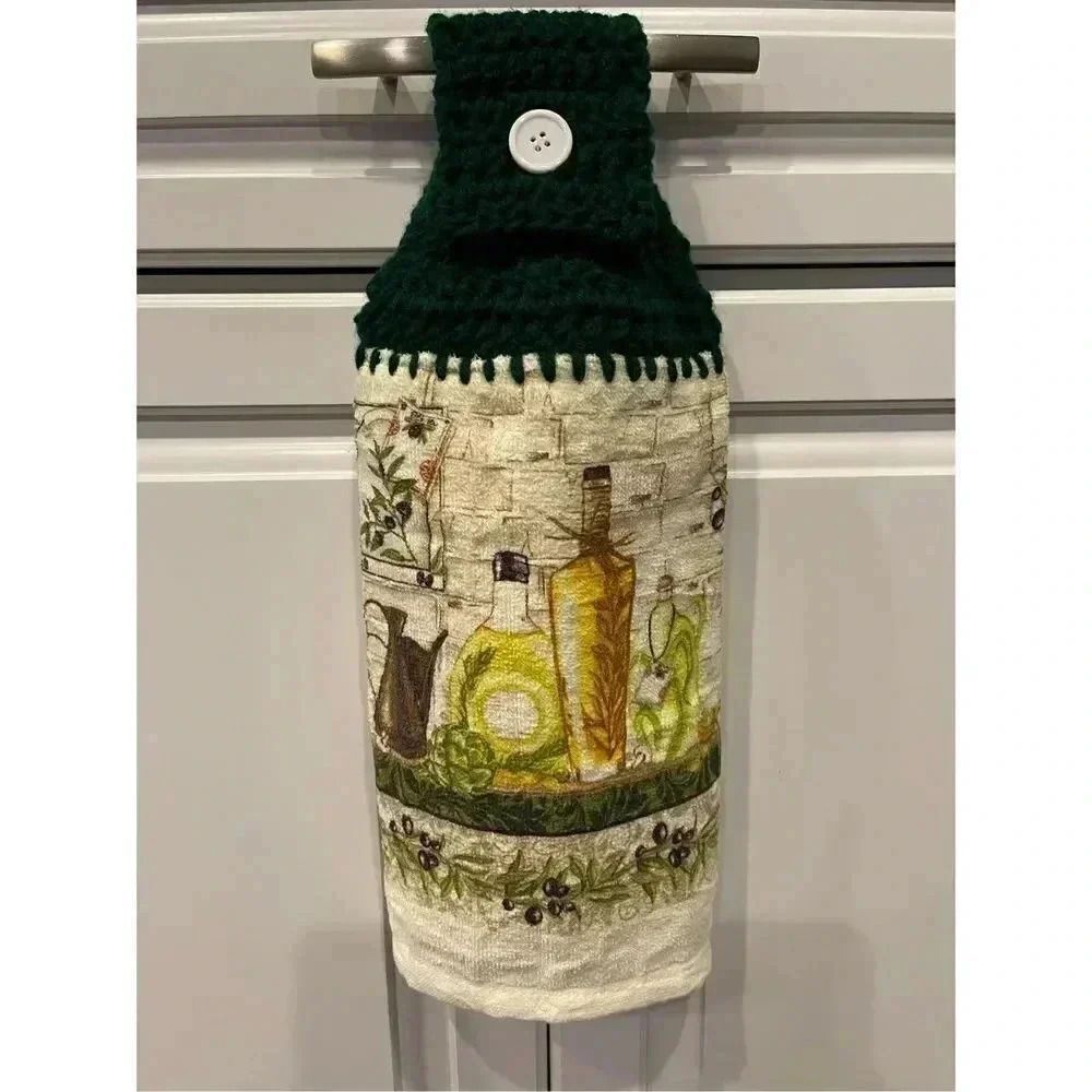 Crochet Top Kitchen Towel- Olive Oil